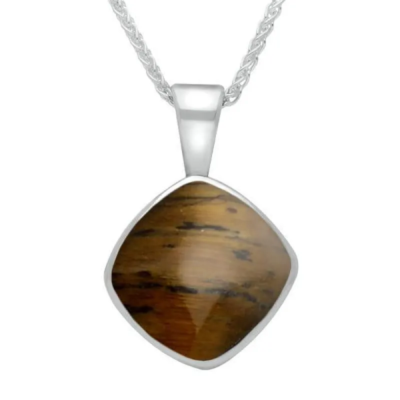 Sterling Silver Tigers Eye Cushion Shaped Necklace sold by Jura Watches