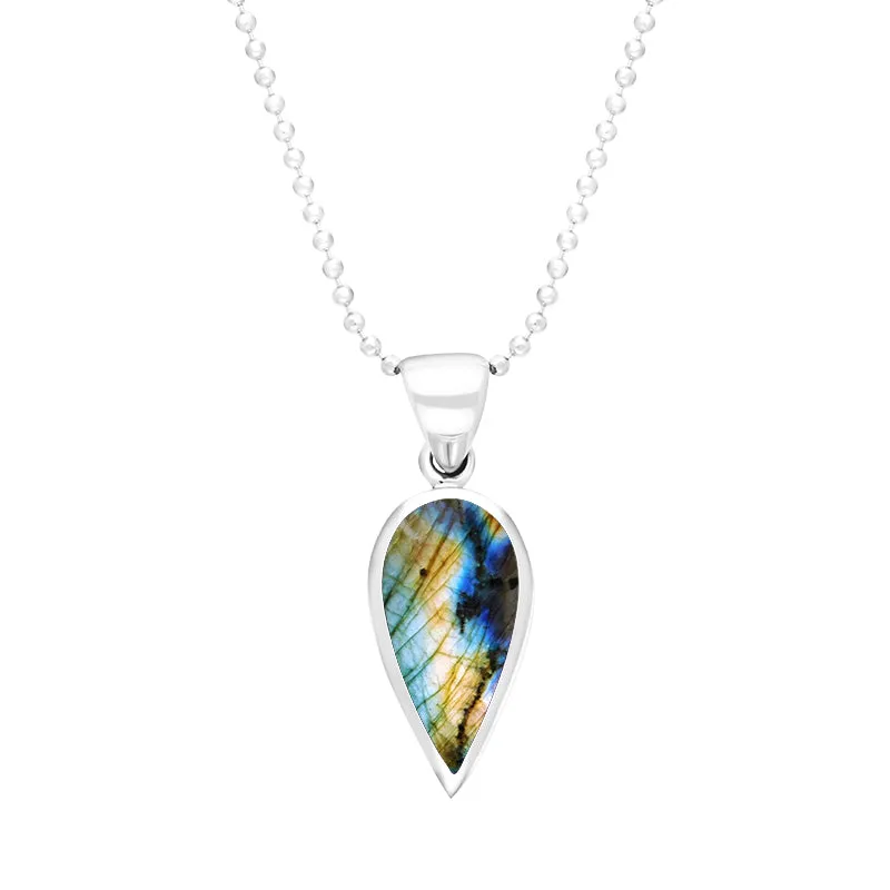 Sterling Silver Labradorite Small Upside Down Pear Necklace sold by Jura Watches