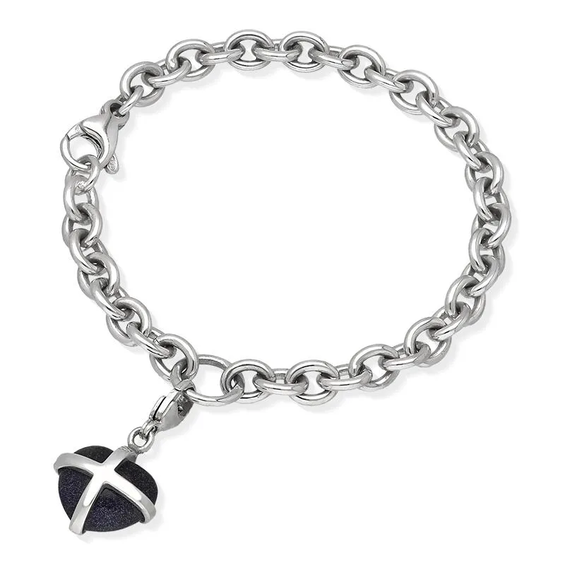 Sterling Silver Blue Goldstone Small Cross Heart Charm Bracelet D sold by Jura Watches