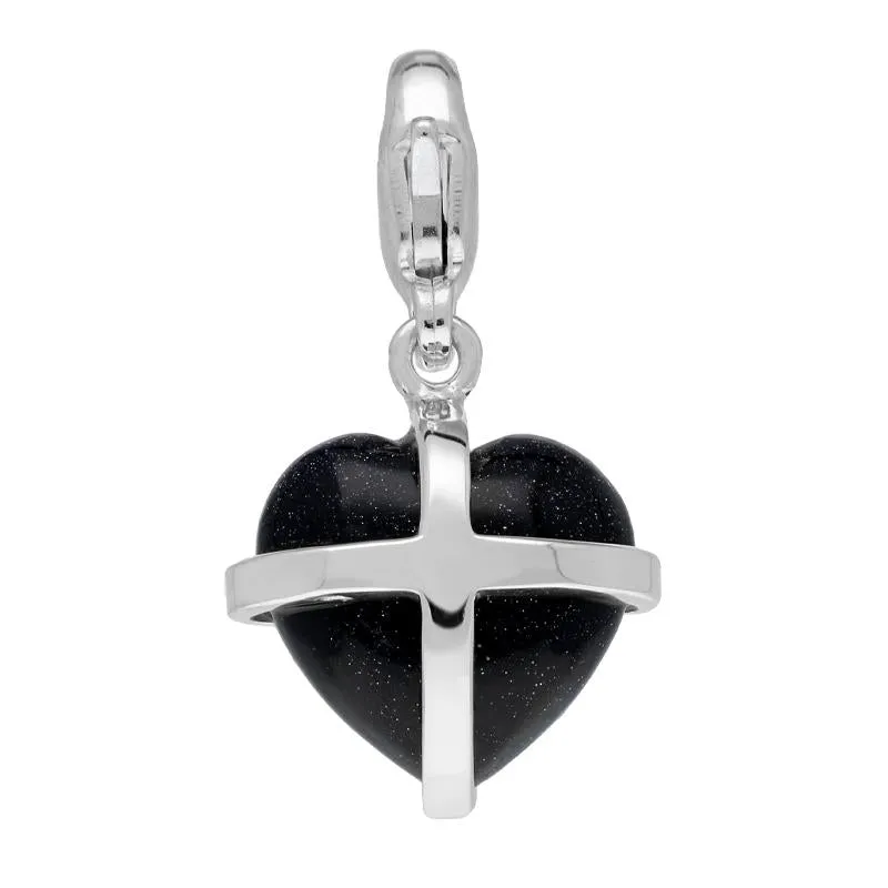 Sterling Silver Blue Goldstone Small Cross Heart Charm sold by Jura Watches