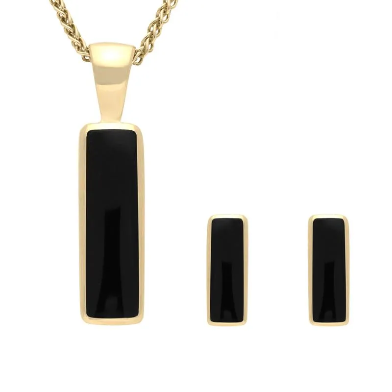 9ct Yellow Gold Whitby Jet Small Oblong Two Piece Set sold by Jura Watches