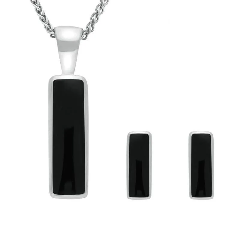 Sterling Silver Whitby Jet Small Oblong Two Piece Set sold by Jura Watches