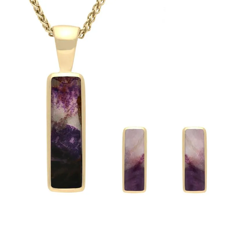 9ct Yellow Gold Blue John Small Oblong Two Piece Set sold by Jura Watches