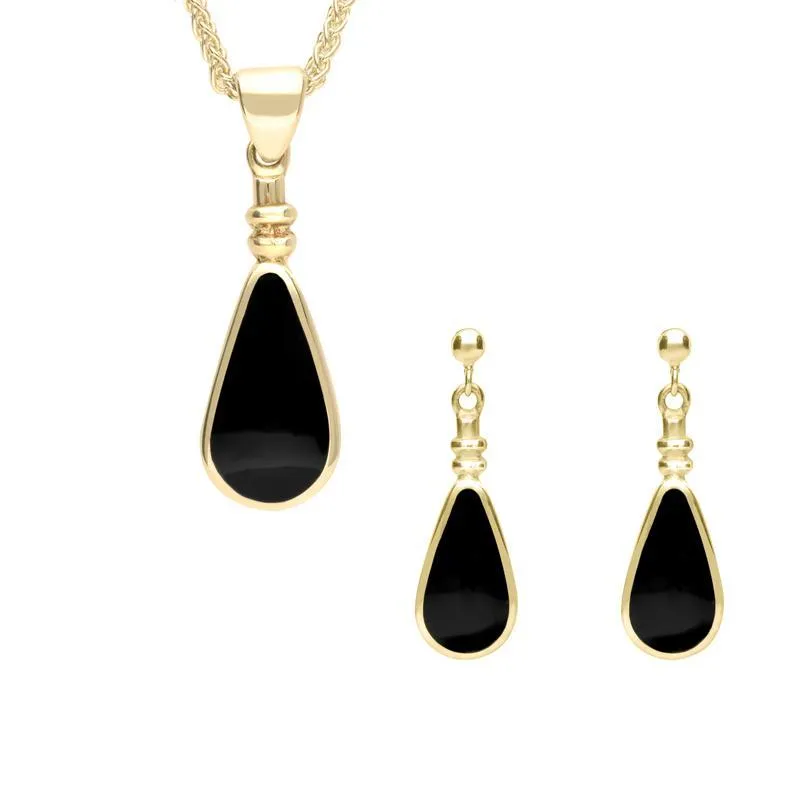 9ct Yellow Gold Whitby Jet Pear Shaped Bottle Top Two Piece Set sold by Jura Watches