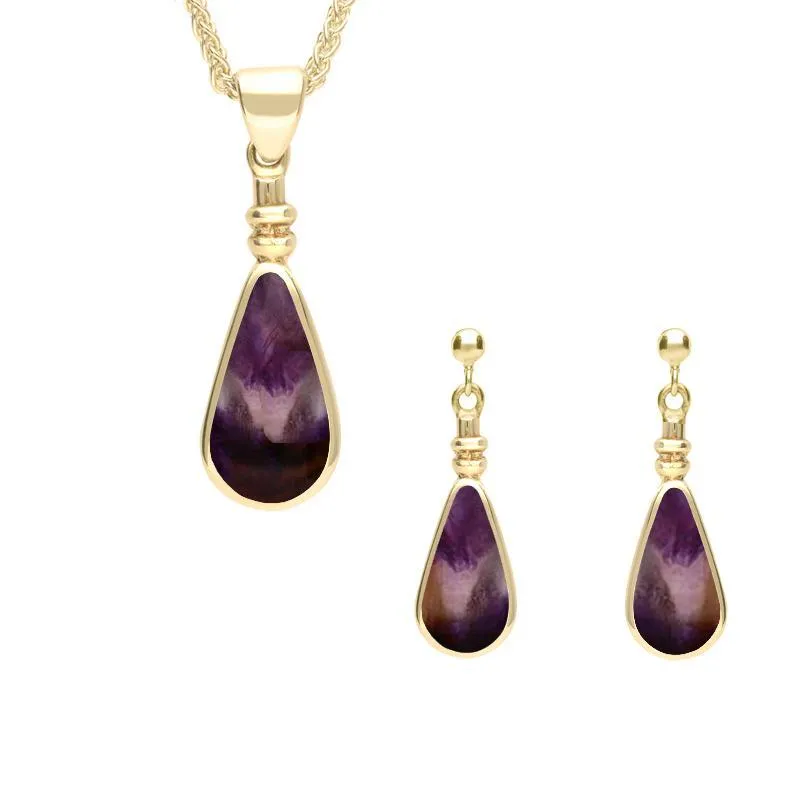 9ct Yellow Gold Blue John Pear Shaped Bottle Top Two Piece Set sold by Jura Watches