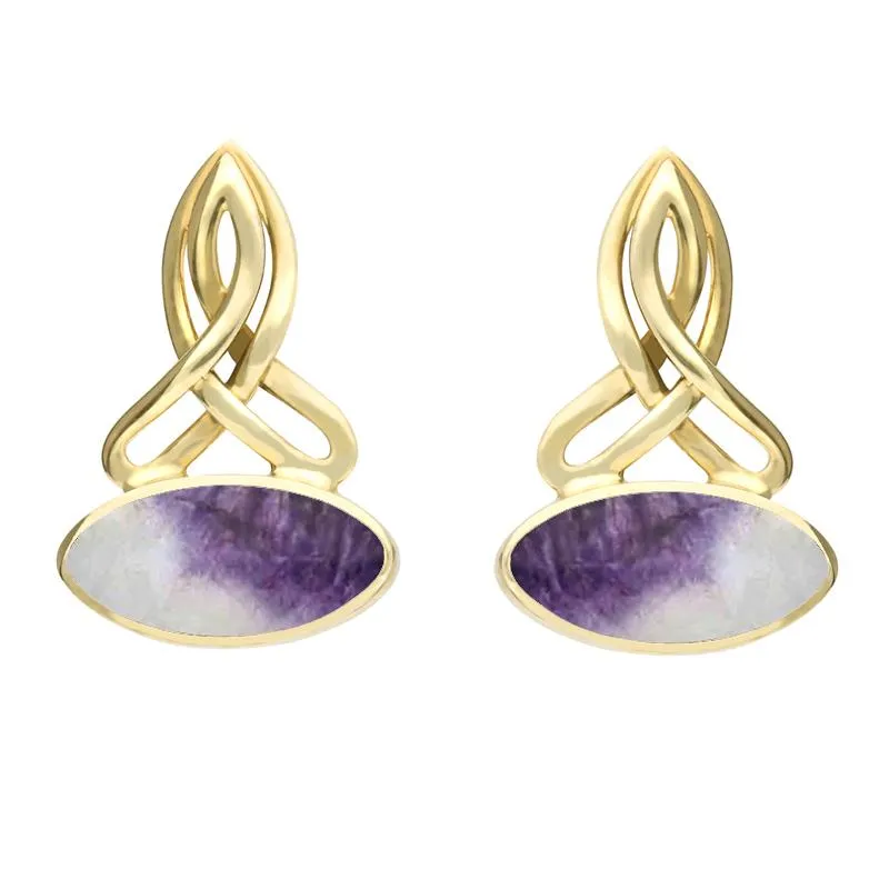 9ct Yellow Gold Blue John Wide Marquise Celtic Stud Earrings sold by Jura Watches