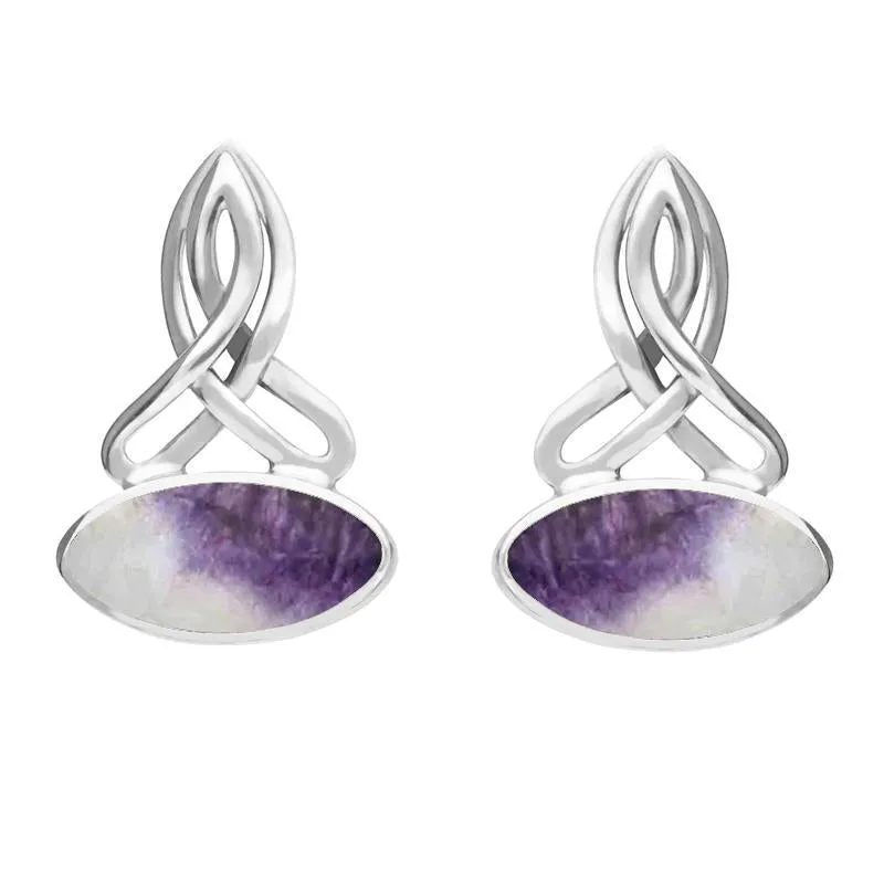 Sterling Silver Blue John Wide Marquise Celtic Stud Earrings sold by Jura Watches