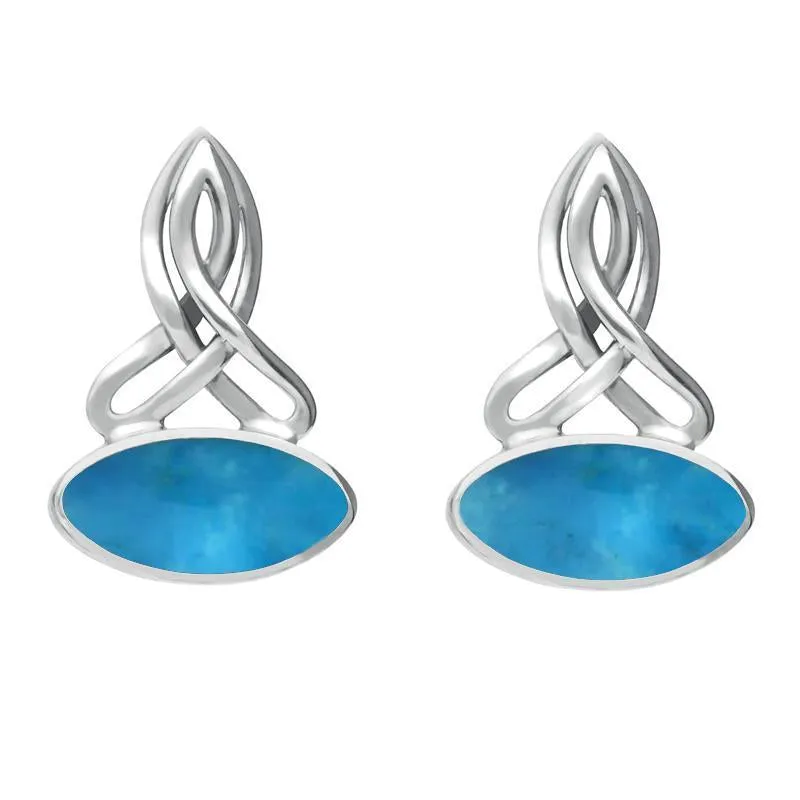 Sterling Silver Turquoise Wide Marquise Celtic Stud Earrings sold by Jura Watches