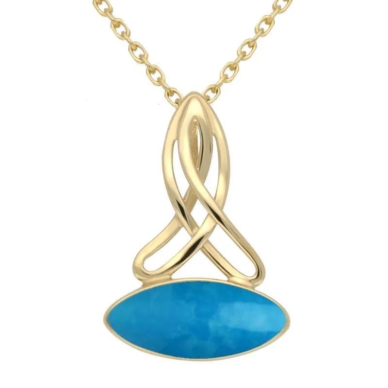 9ct Yellow Gold Turquoise Wide Marquise Celtic Necklace sold by Jura Watches