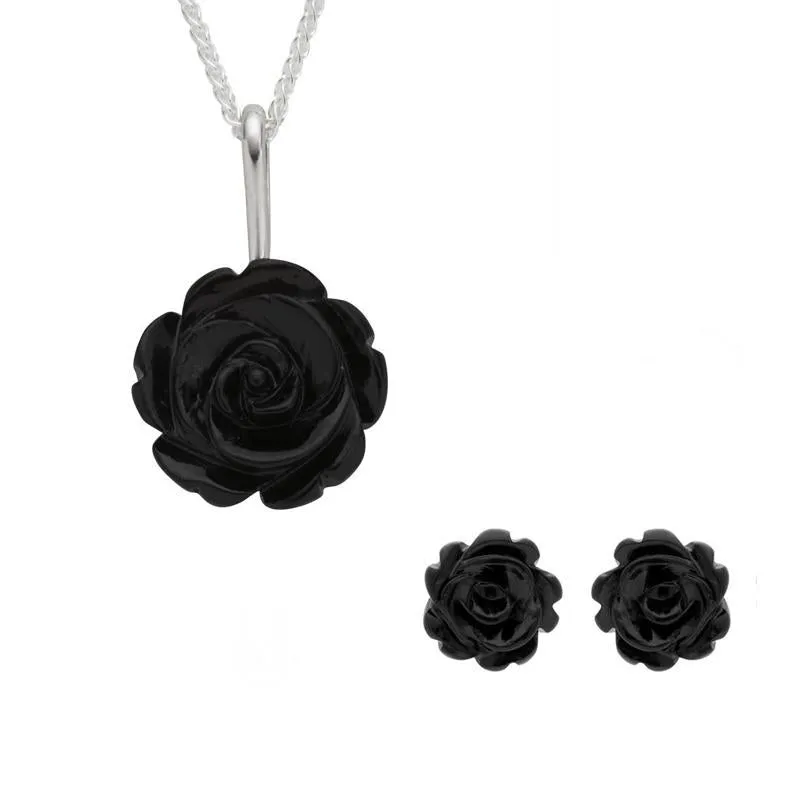 Sterling Silver Whitby Jet Tuberose Rose Two Piece Set sold by Jura Watches