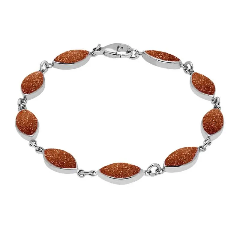 Sterling Silver Brown Goldstone Marquise Bracelet sold by Jura Watches