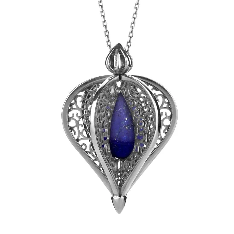 Sterling Silver Lapis Lazuli Flore Filigree Droplet Necklace sold by Jura Watches