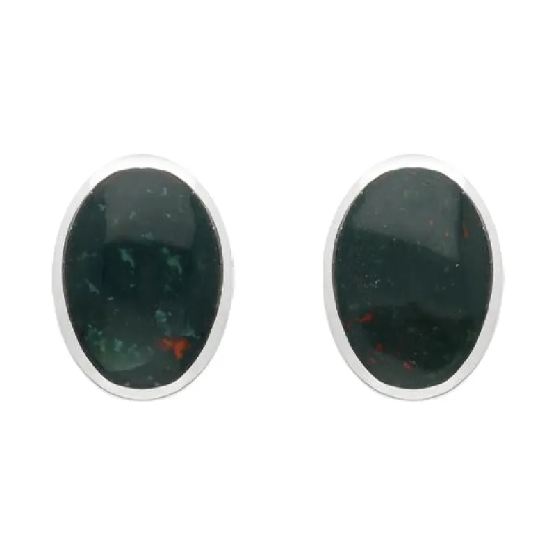 Sterling Silver Bloodstone Oval Stud Earrings sold by Jura Watches