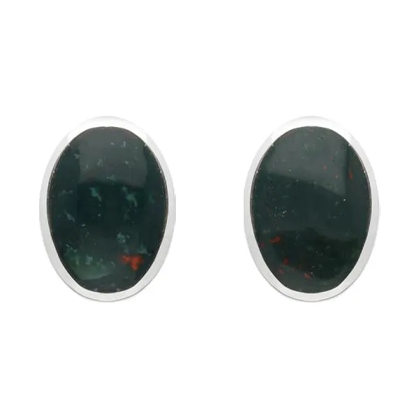 Sterling Silver Bloodstone Oval Stud Earrings sold by Jura Watches