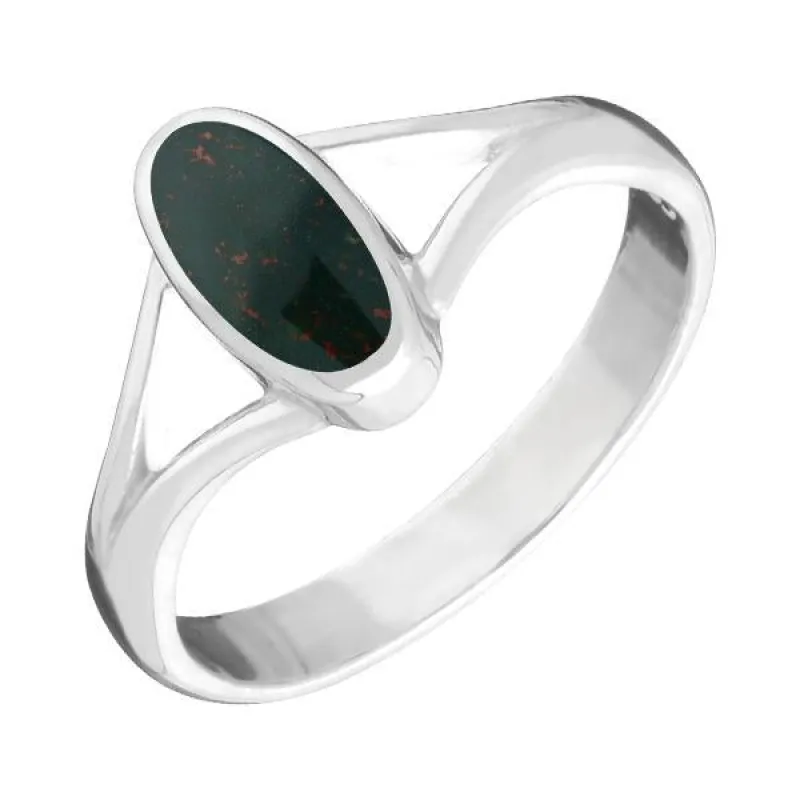 Sterling Silver Bloodstone Heritage Oval Split Shoulder Ring sold by Jura Watches