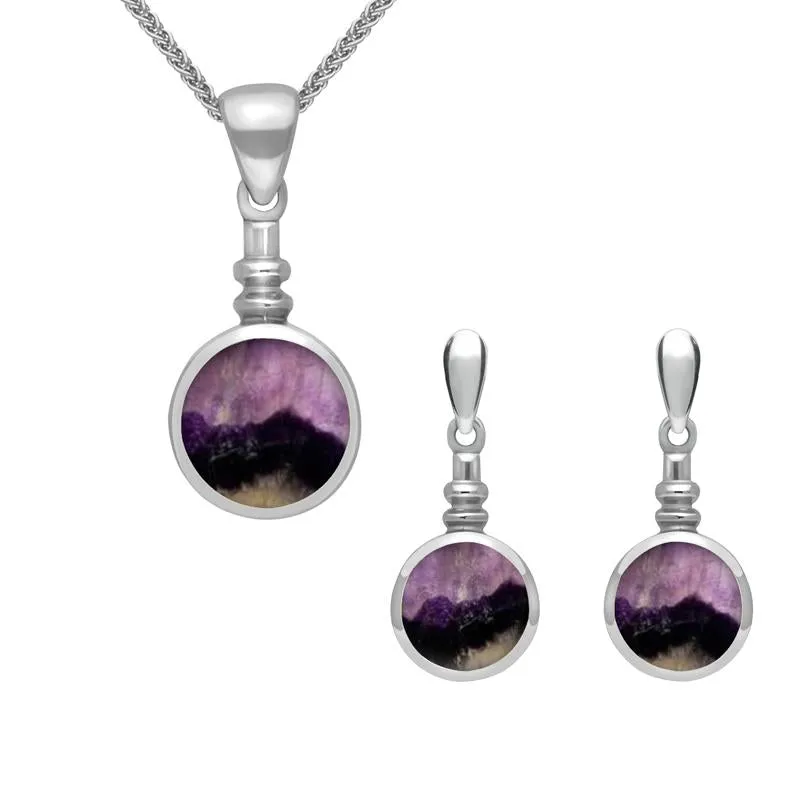 Sterling Silver Blue John Round Bottletop Two Piece Set sold by Jura Watches