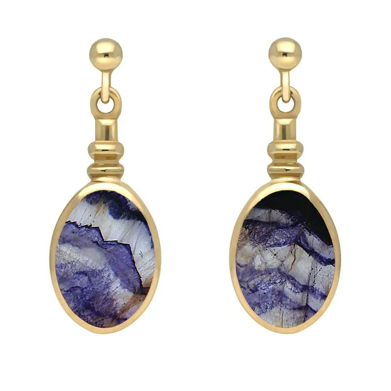 9ct Yellow Gold Blue John Oval Bottletop Drop Earrings sold by Jura Watches