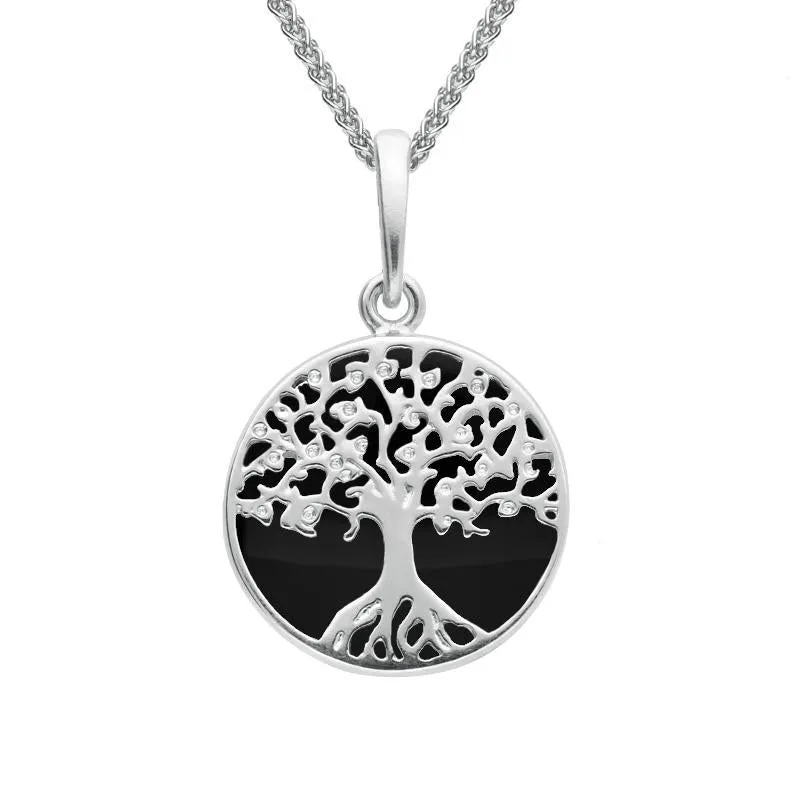 Sterling Silver Whitby Jet Small Round Tree of Life Necklace sold by Jura Watches