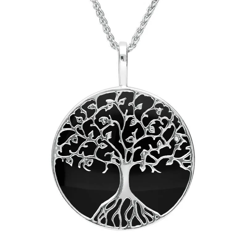 Sterling Silver Whitby Jet Round Tree Of Life Necklace sold by Jura Watches