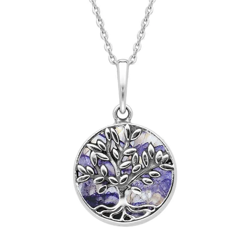 Sterling Silver Blue John Small Round Large Leaves Tree of Life Necklace sold by Jura Watches