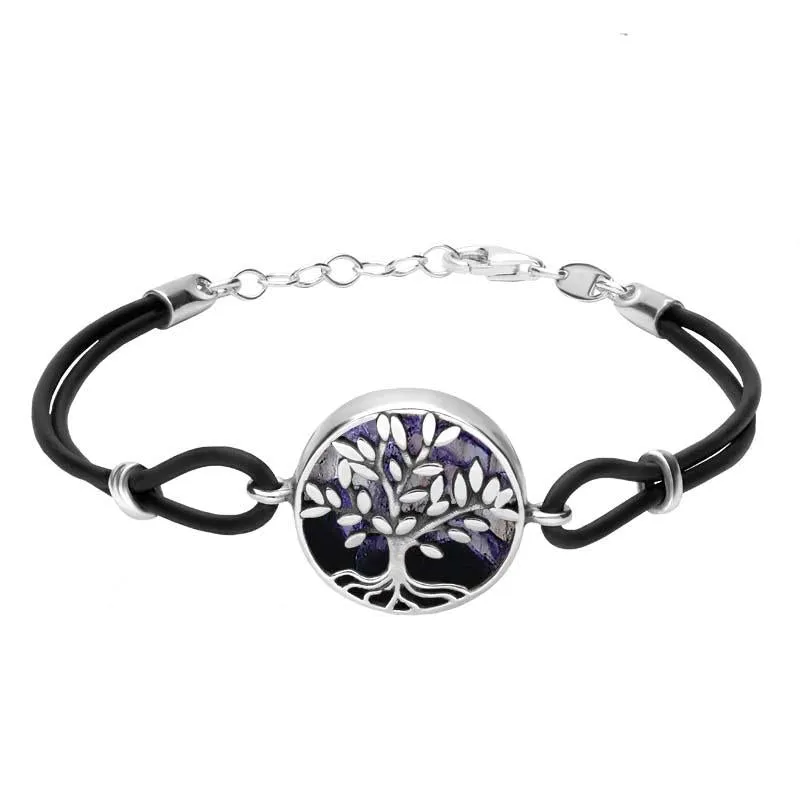 Sterling Silver Blue John Cord Round Large Leaves Tree of Life Bracelet sold by Jura Watches