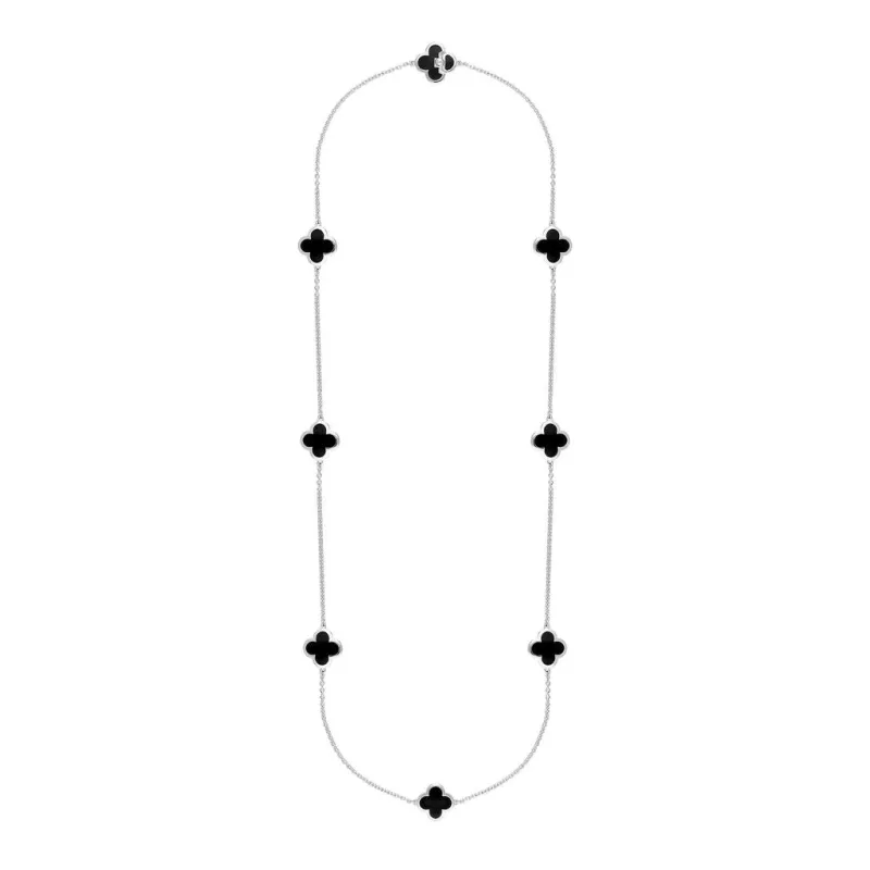 Sterling Silver Whitby Jet Bloom Eight Stone Four Leaf Clover Chain Necklet D sold by Jura Watches