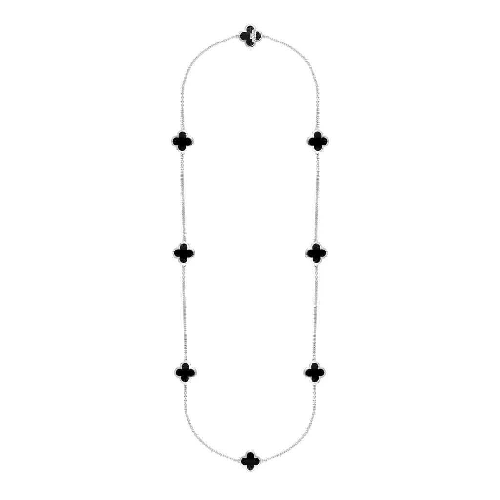 Sterling Silver Whitby Jet Bloom Eight Stone Four Leaf Clover Chain Necklet D sold by Jura Watches