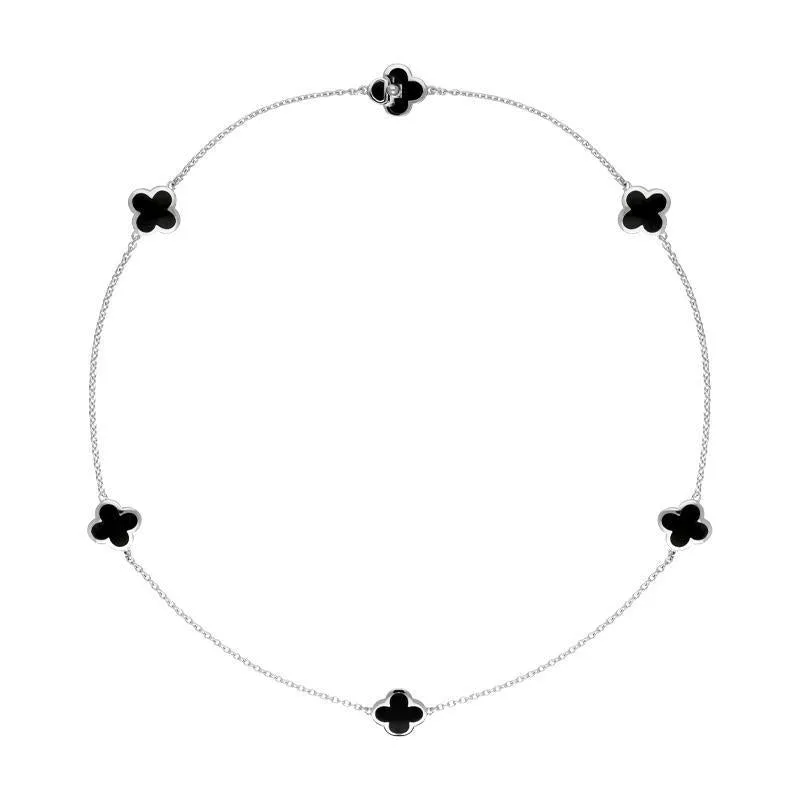 Sterling Silver Whitby Jet Bloom Six Stone Four Leaf Clover Chain Necklet D sold by Jura Watches