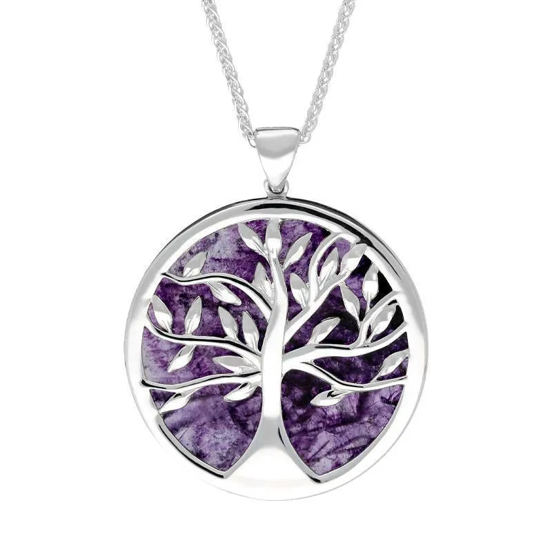 Sterling Silver Blue John Large Round Tree of Life Necklace sold by Jura Watches
