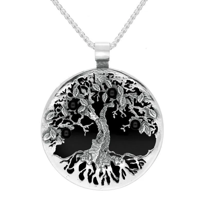 Sterling Silver Whitby Jet Large Round Tree Of Life Necklace sold by Jura Watches