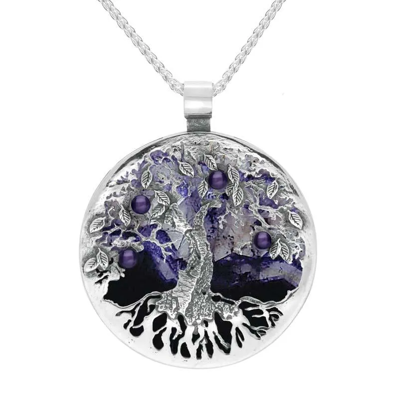 Sterling Silver Blue John Large Round Tree Of Life Necklace sold by Jura Watches