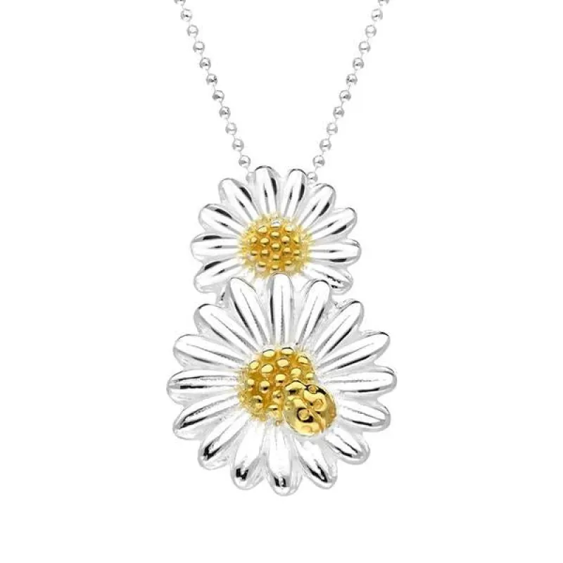 Yellow Gold Plated Sterling Silver Double Daisy Necklace sold by Jura Watches
