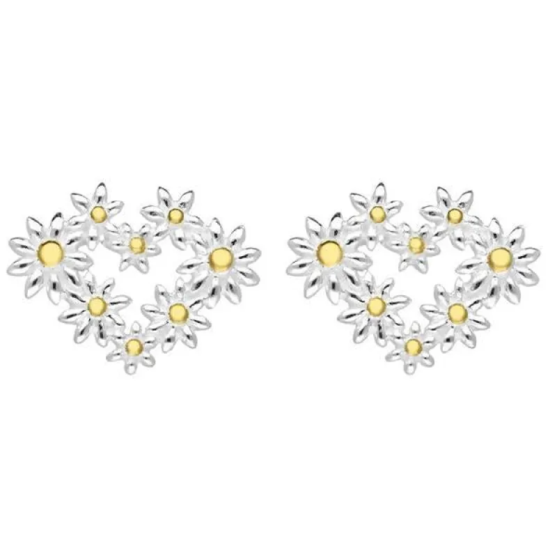Yellow Gold Plated Sterling Silver Daisy Heart Shaped Stud Earrings sold by Jura Watches