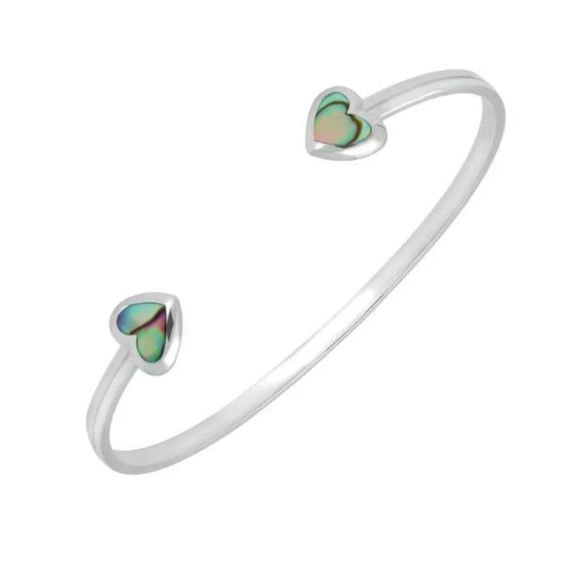 Sterling Silver Abalone Two Stone Heart Bangle sold by Jura Watches