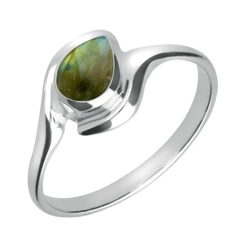 Sterling Silver Labradorite Offset Pear Ring sold by Jura Watches