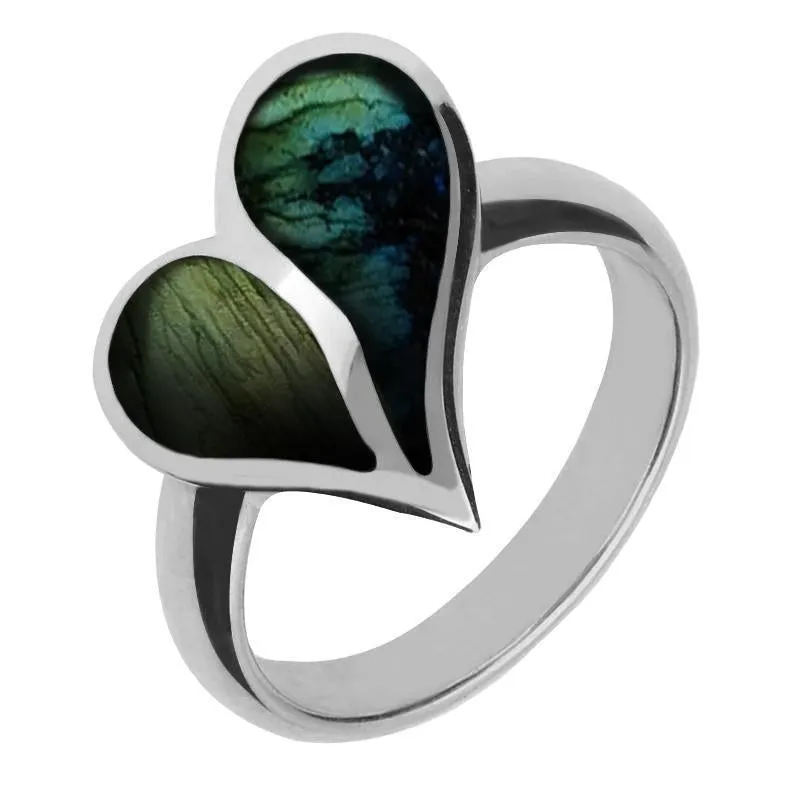 Sterling Silver Spectrolite Split Heart Ring sold by Jura Watches