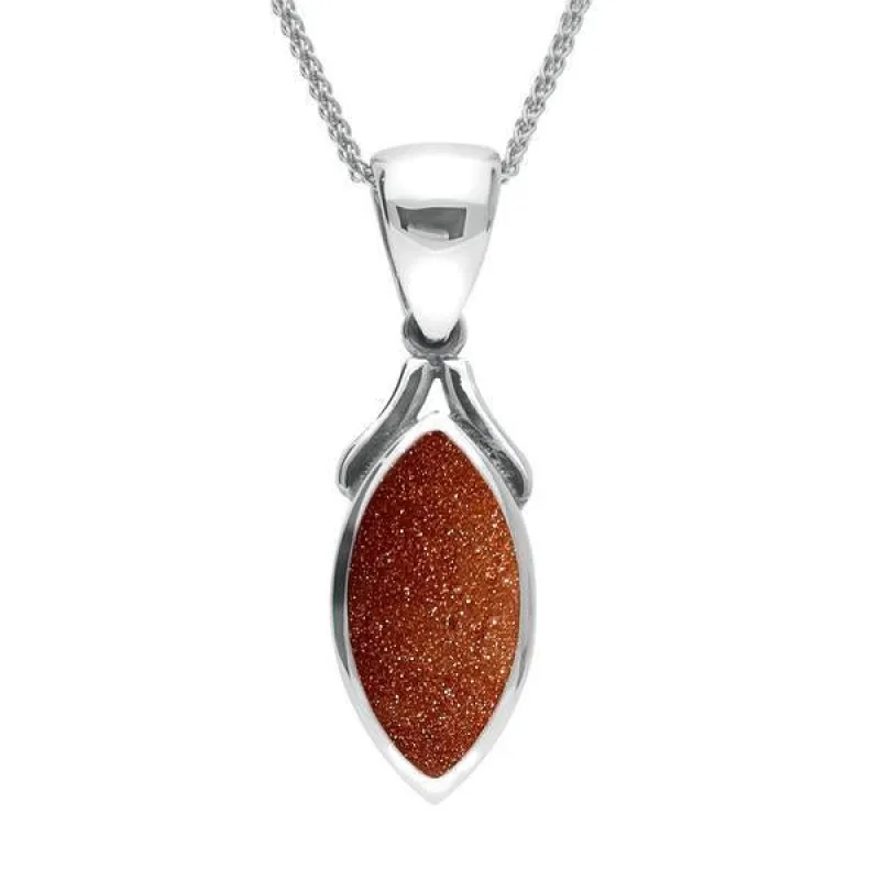 Sterling Silver Brown Goldstone Marquise Necklace sold by Jura Watches