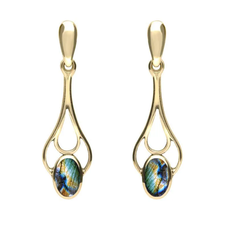 9ct Yellow Gold Spectrolite Spoon Drop Earrings sold by Jura Watches