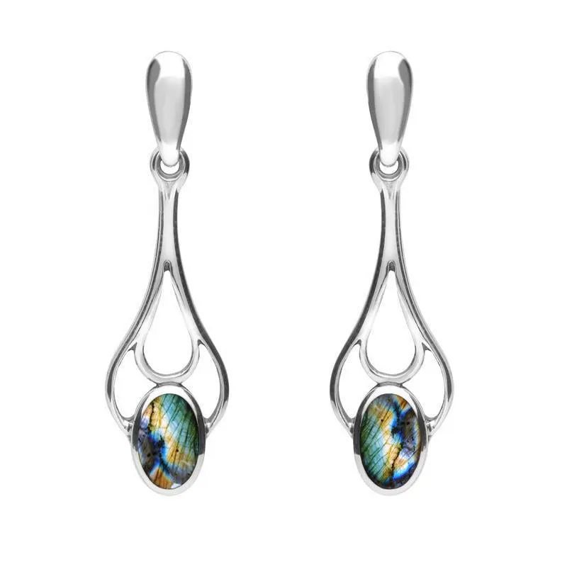 Sterling Silver Spectrolite Spoon Drop Earrings sold by Jura Watches