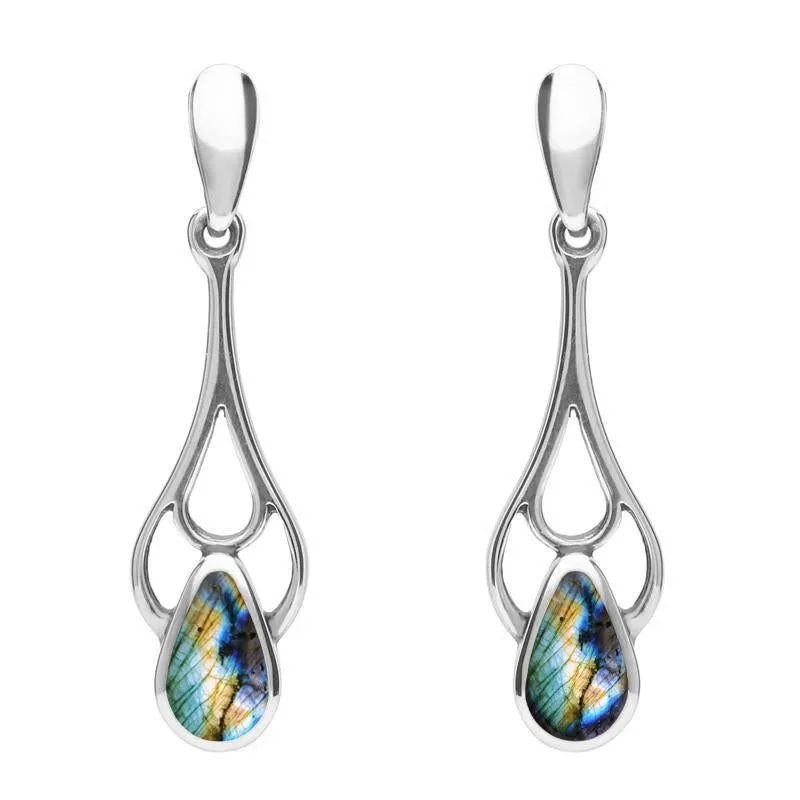 Sterling Silver Spectrolite Pear Spoon Earrings sold by Jura Watches