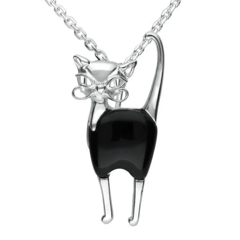 Sterling Silver Whitby Jet Small Cat Necklace sold by Jura Watches