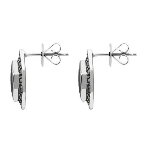 Sterling Silver Whitby Jet Marcasite Abstract Marquise Stud Earrings sold by Jura Watches product image thumbnail 2