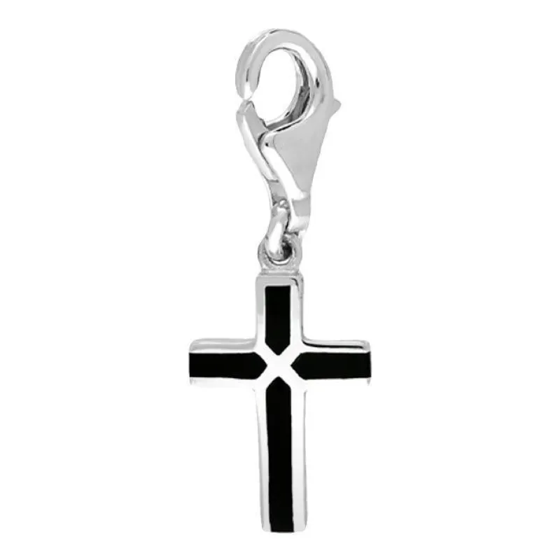 Sterling Silver Whitby Jet Four Stone Cross Charm made by C.W. Sellors
