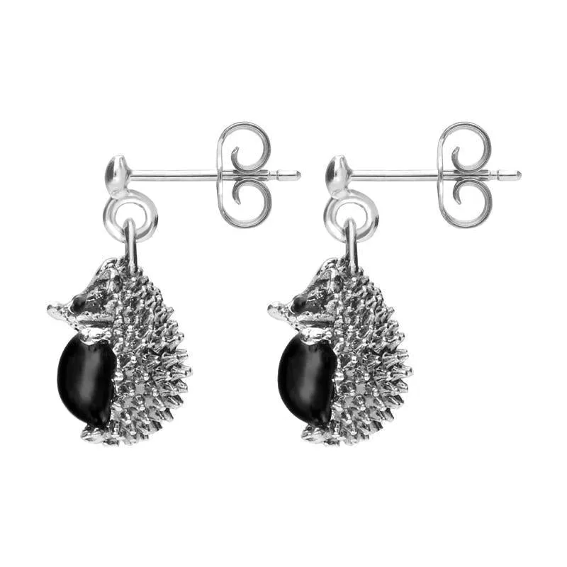 Sterling Silver Whitby Jet Tiny Hedgehog Drop Earrings sold by Jura Watches product image thumbnail 2