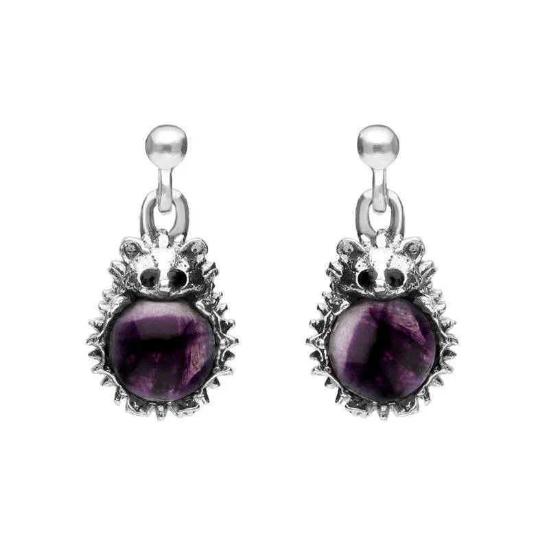 Sterling Silver Blue John Tiny Hedgehog Drop Earrings sold by Jura Watches