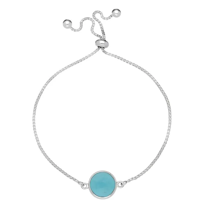 Sterling Silver Turquoise Round Stone Adjustable Bracelet sold by Jura Watches