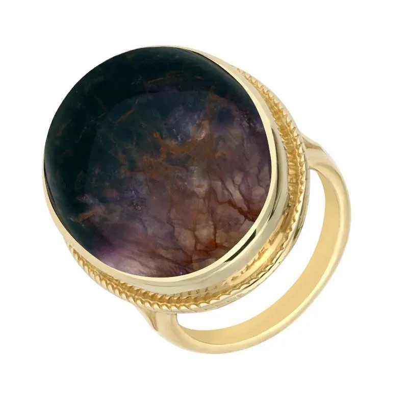 9ct Yellow Gold Blue John Large Rope Edged Ring sold by Jura Watches