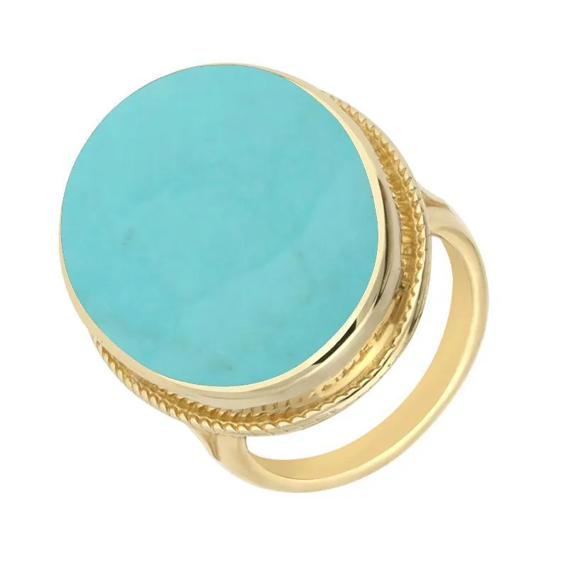 9ct Yellow Gold Turquoise Large Rope Edged Ring sold by Jura Watches