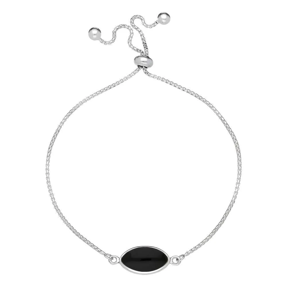 Sterling Silver Whitby Jet Marquise Stone Adjustable Bracelet sold by Jura Watches