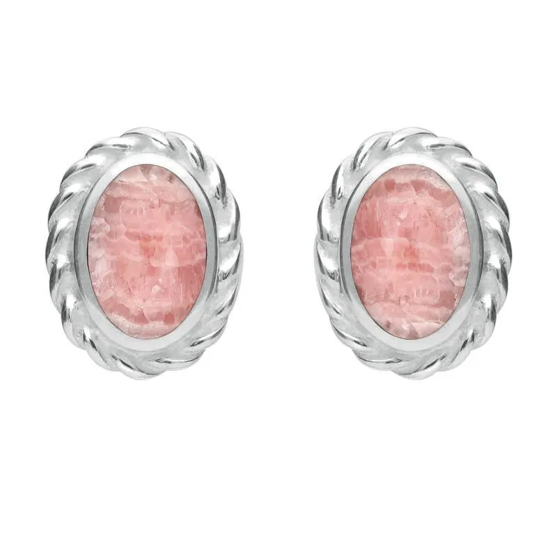 Sterling Silver Rhodochrosite Oval Rope Edge Stud Earrings sold by Jura Watches